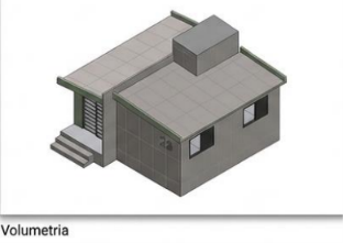 Volumetria tridimensional da casa modular de betão